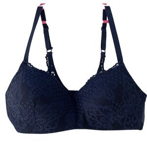 Maidenform Navy Blue Lace‎ Bra Wireless Comfort Support Everyday Bralette Nice!